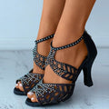 Constance | Women's Ankle Strap Open Toe Black Dance Heels