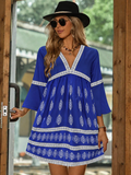 Constance | Women's Flowy Geometric Print V Neck Boho Mini Dress