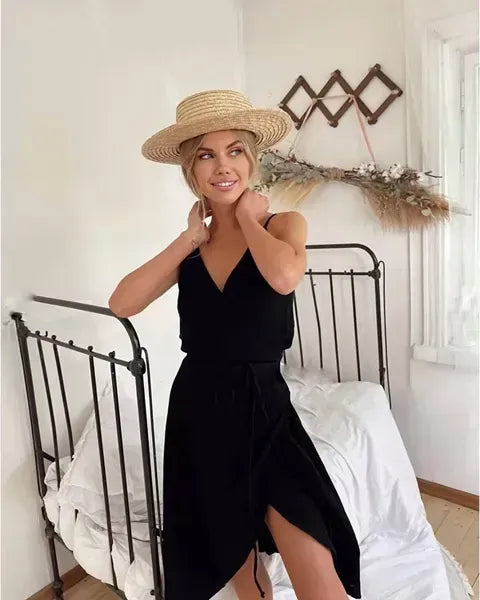 Cordelia | Women's Wrap Front Sleeveless V Neck Midi Dress
