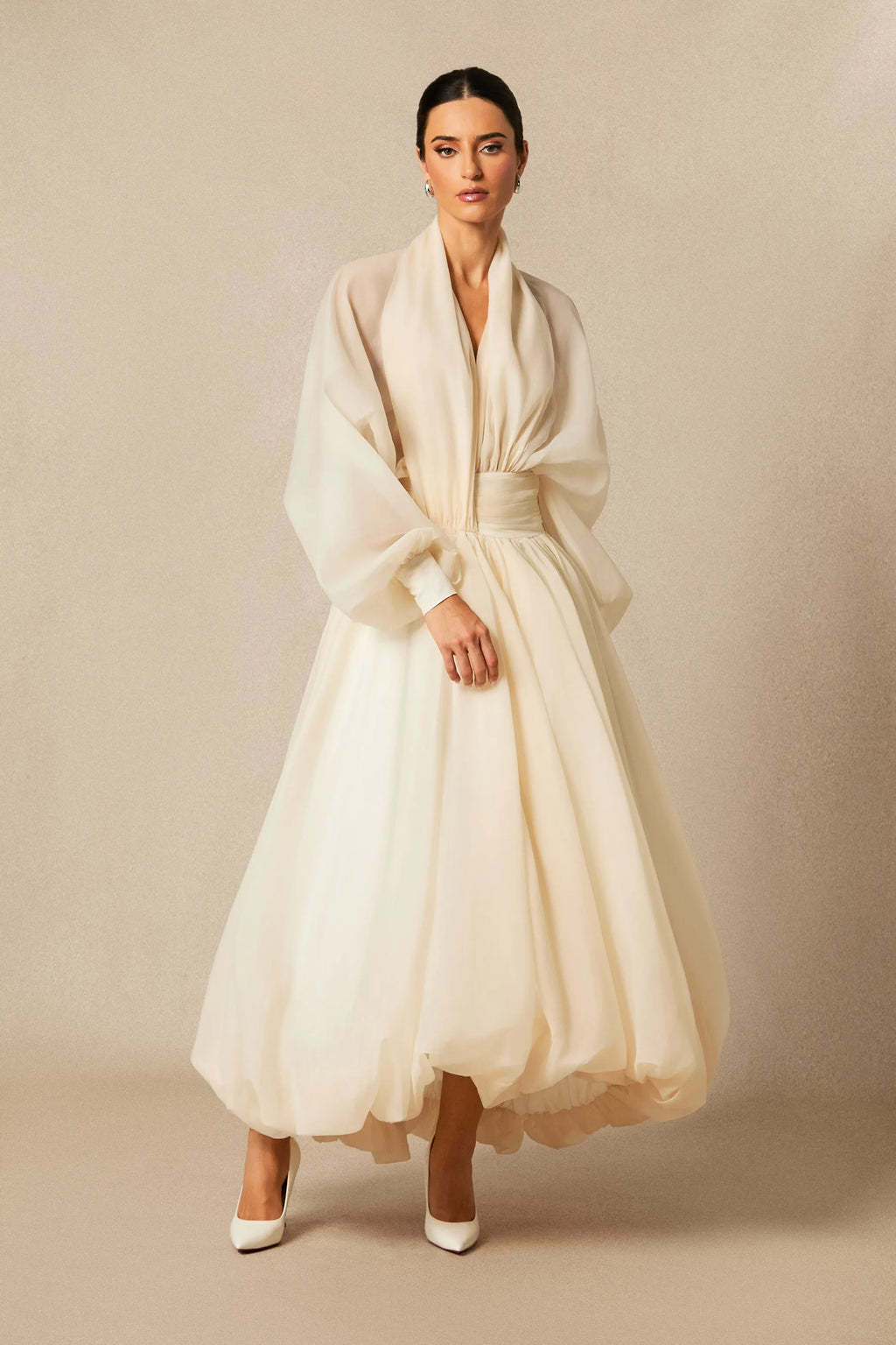 Corinna | Women’s V Neck Long Sleeve Flowy Wedding Guest Dress