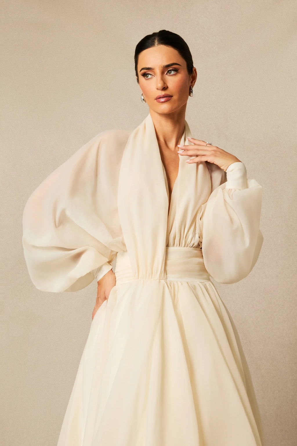 Corinna | Women’s V Neck Long Sleeve Flowy Wedding Guest Dress