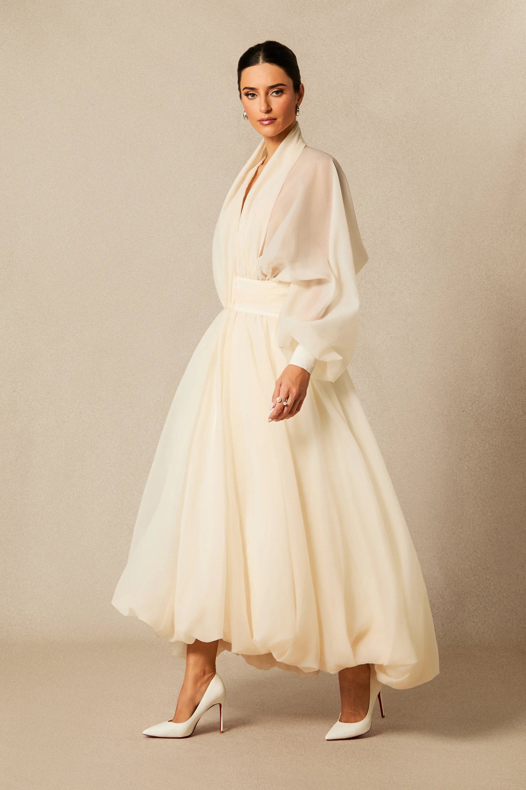 Corinna | Women’s V Neck Long Sleeve Flowy Wedding Guest Dress