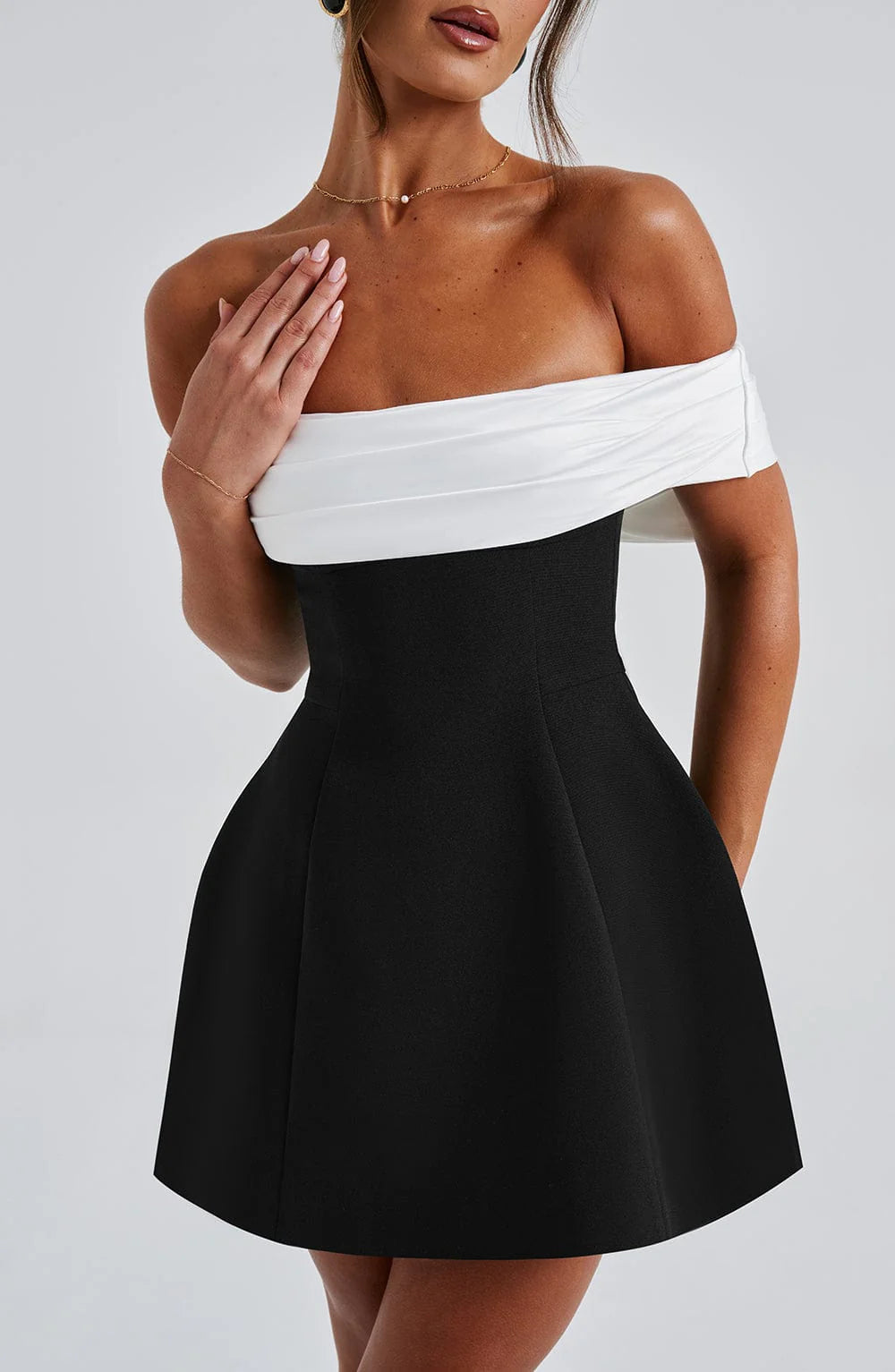 Courtney | Women's A Line Off Shoulder Grad Party Mini Dress