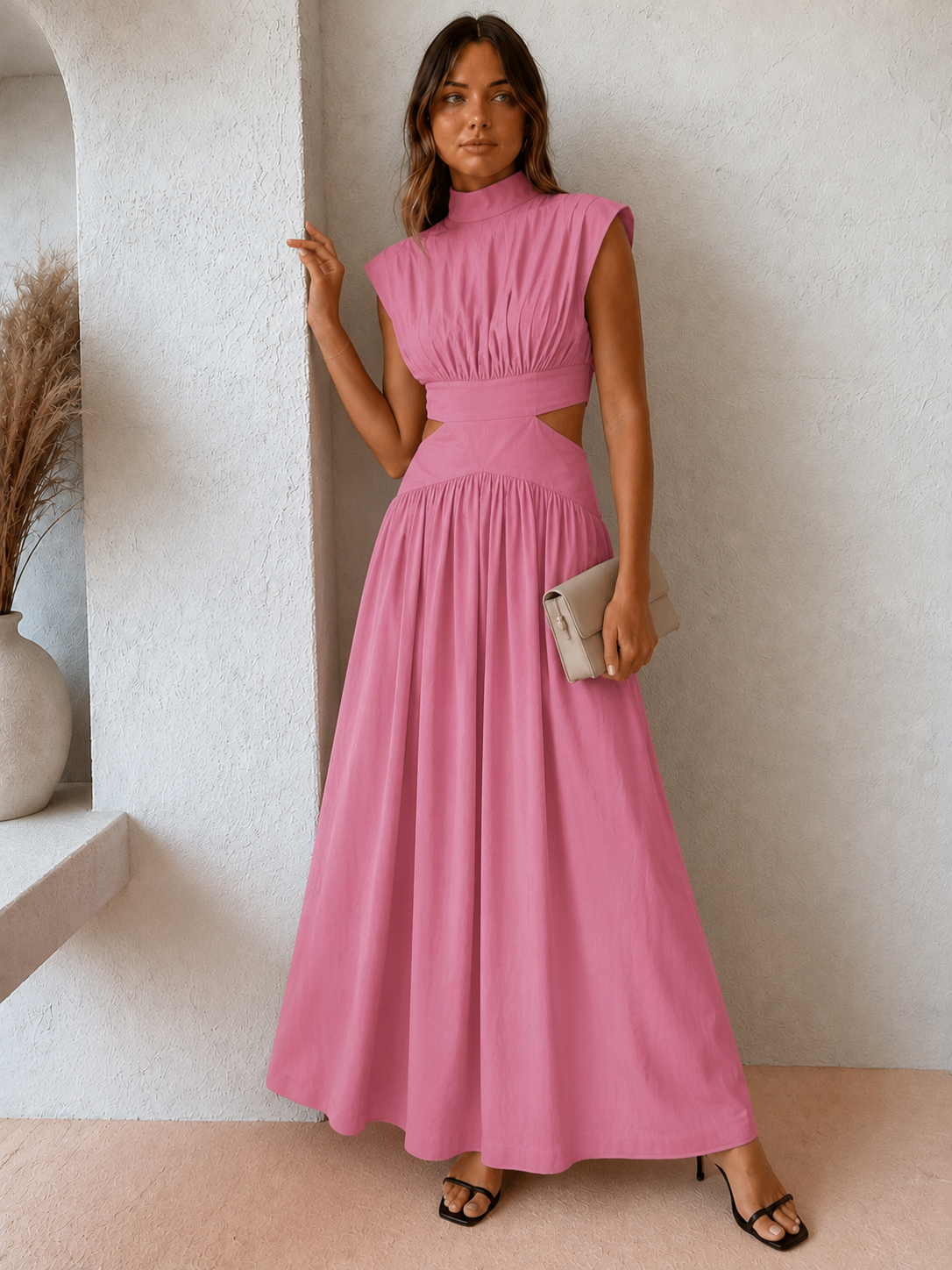 Cristal | Women's Mock Neck Cut Out Wedding Guest Dress