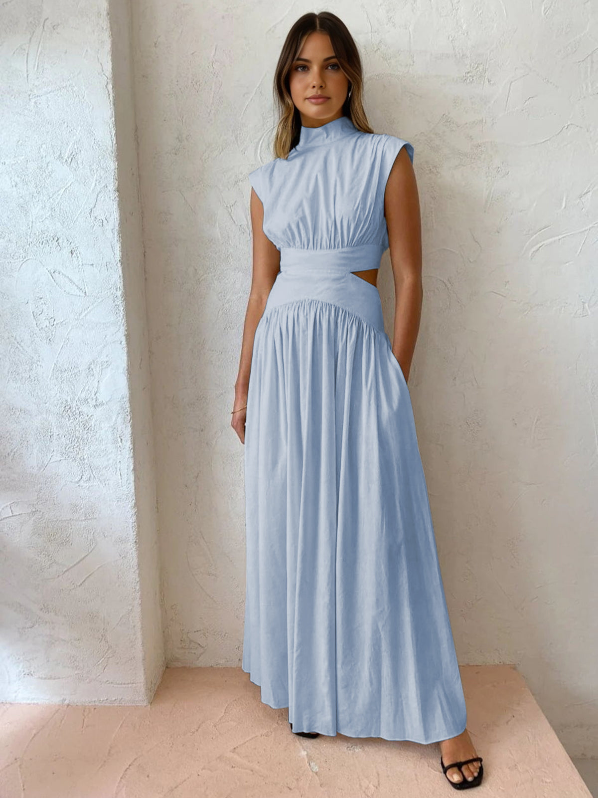 Cristal | Women's Mock Neck Cut Out Wedding Guest Dress
