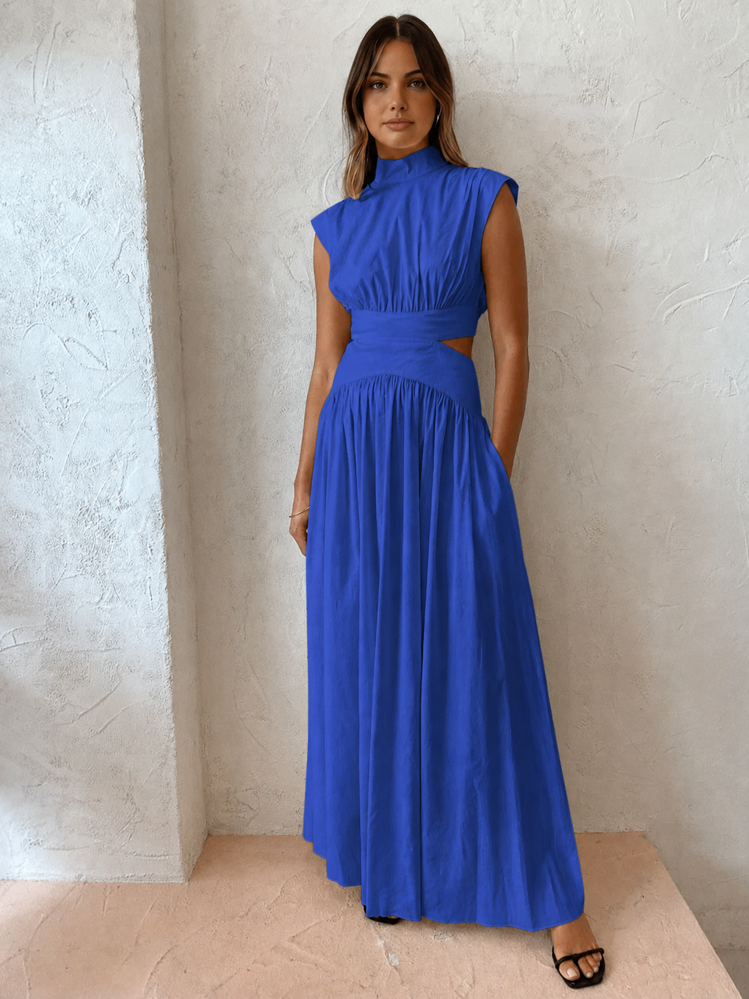 Cristal | Women's Mock Neck Cut Out Wedding Guest Dress