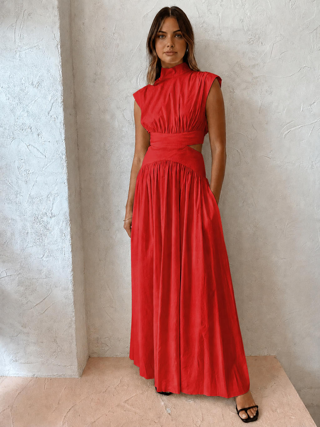 Cristal | Women's Mock Neck Cut Out Wedding Guest Dress