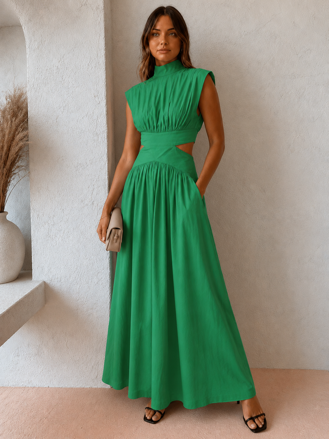 Cristal | Women's Mock Neck Cut Out Wedding Guest Dress