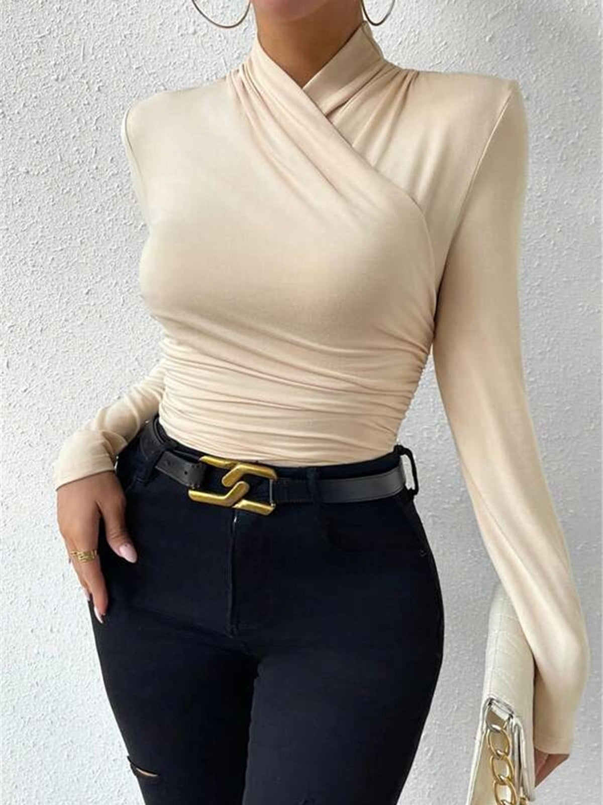 Cristina | Women's Fitted Crossover Long Sleeve Top