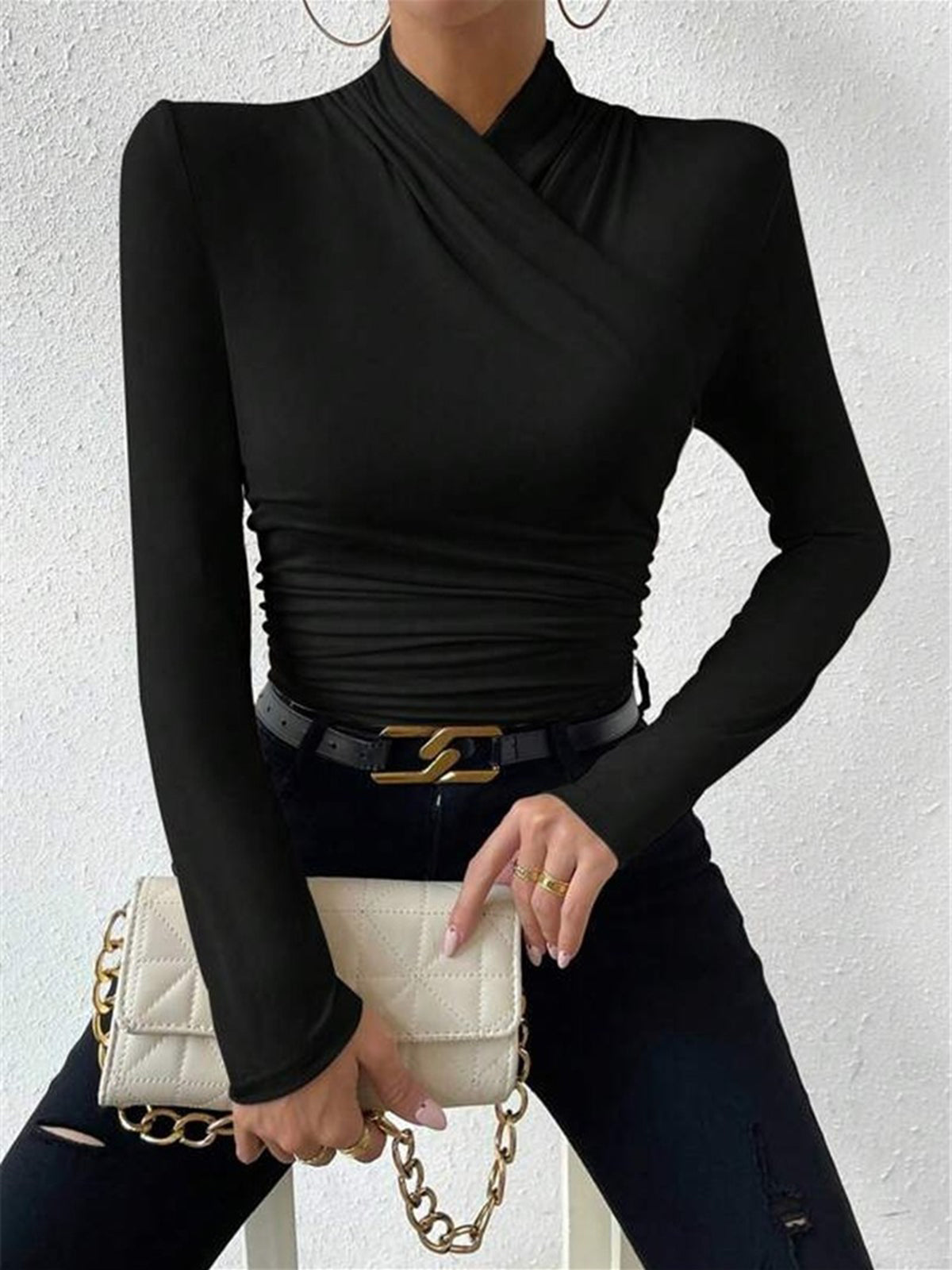 Cristina | Women's Fitted Crossover Long Sleeve Top