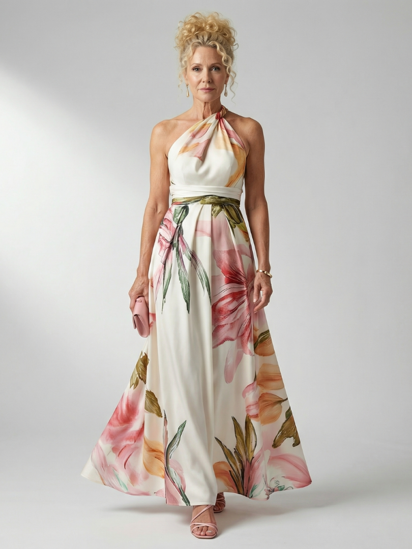 Crysta | Women's Floral Halter Neck Maxi Dress