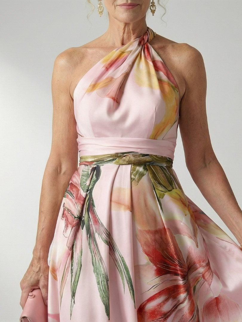 Crysta | Women's Floral Halter Neck Maxi Dress