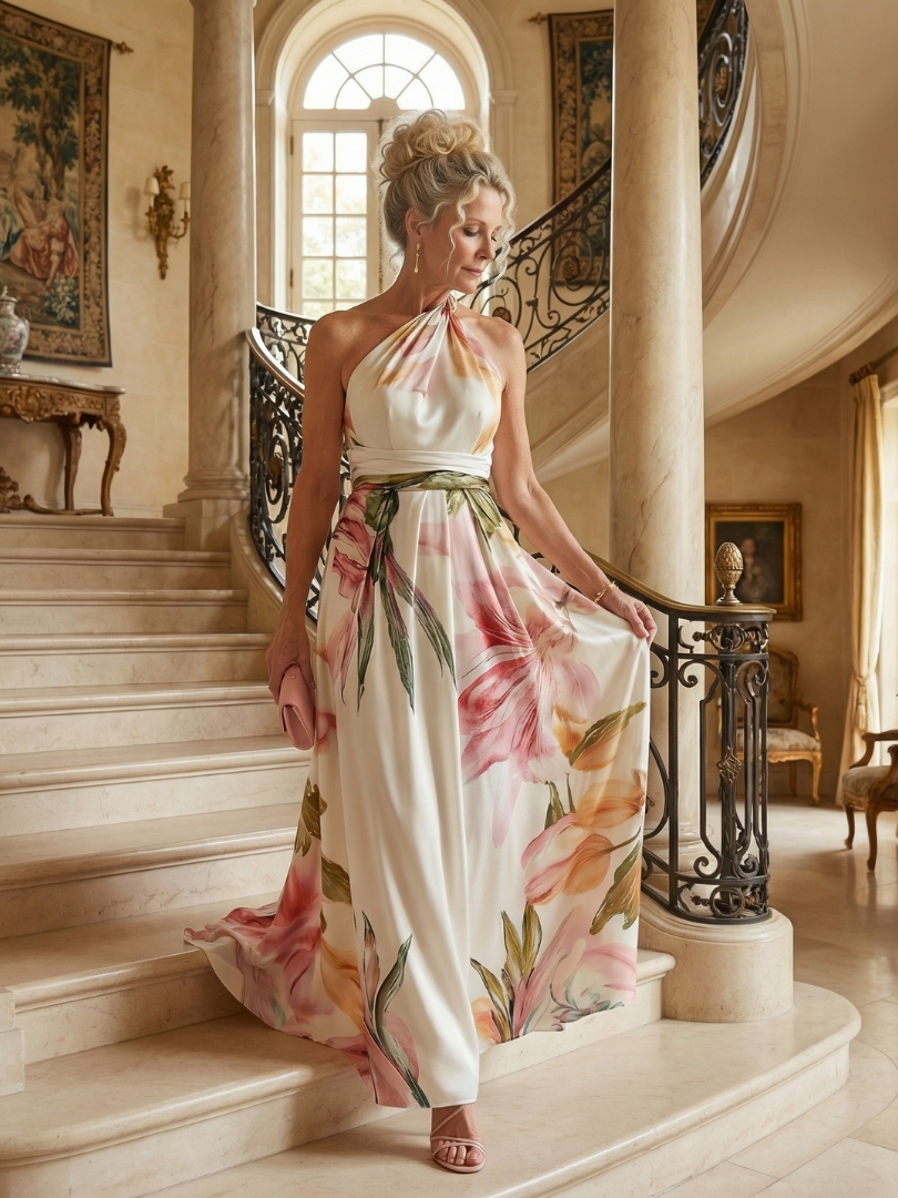 Crysta | Women's Floral Halter Neck Maxi Dress