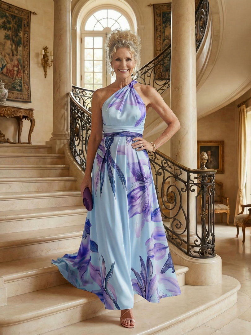 Crysta | Women's Floral Halter Neck Maxi Dress