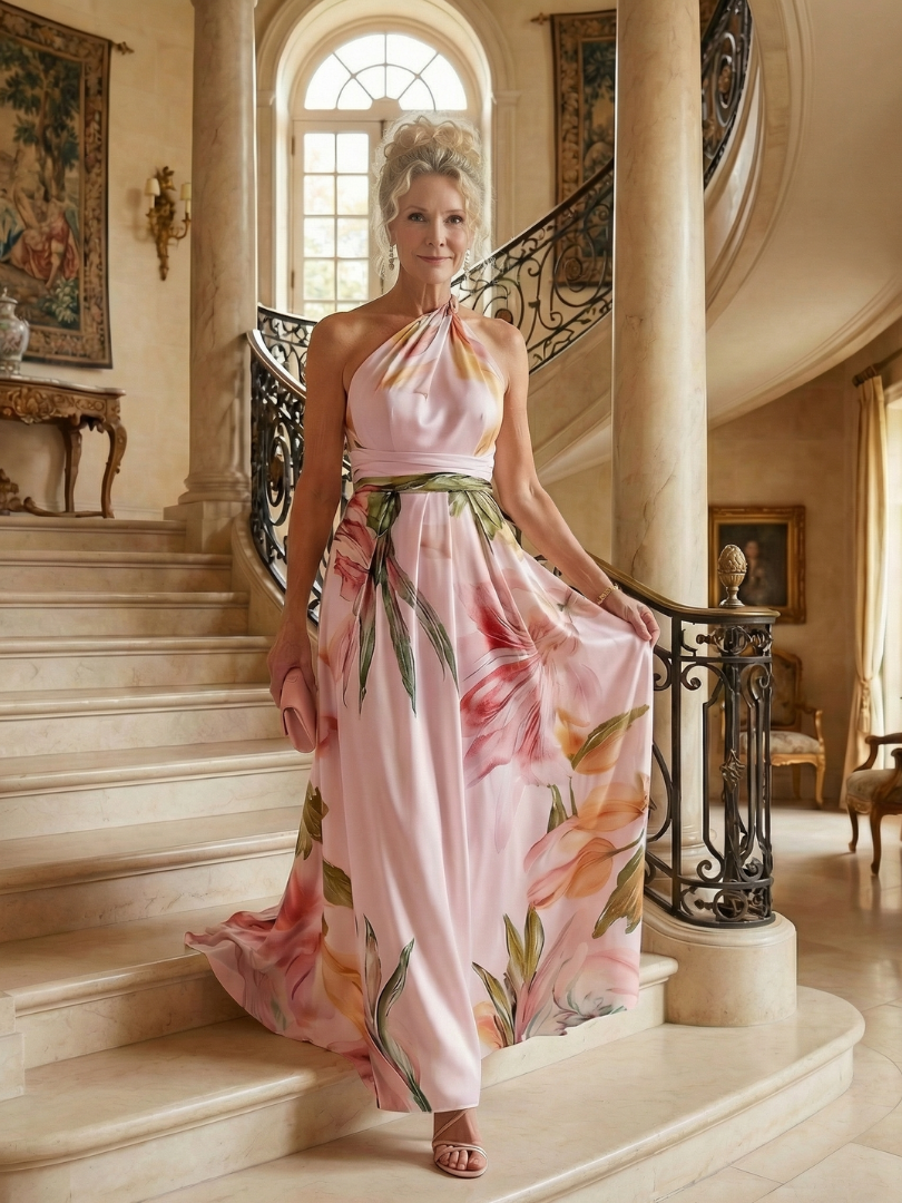 Crysta | Women's Floral Halter Neck Maxi Dress