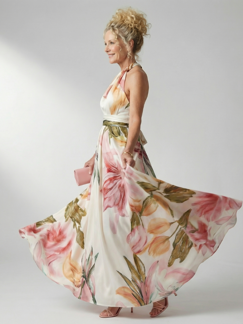 Crysta | Women's Floral Halter Neck Maxi Dress