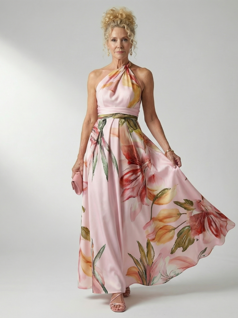 Crysta | Women's Floral Halter Neck Maxi Dress
