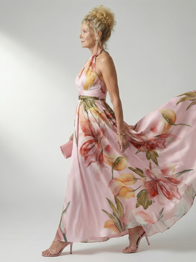 Crysta | Women's Floral Halter Neck Maxi Dress