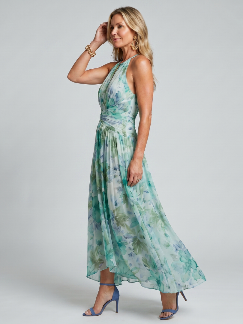 Daesha | Women's Pleated Halter Neck Midi Dress