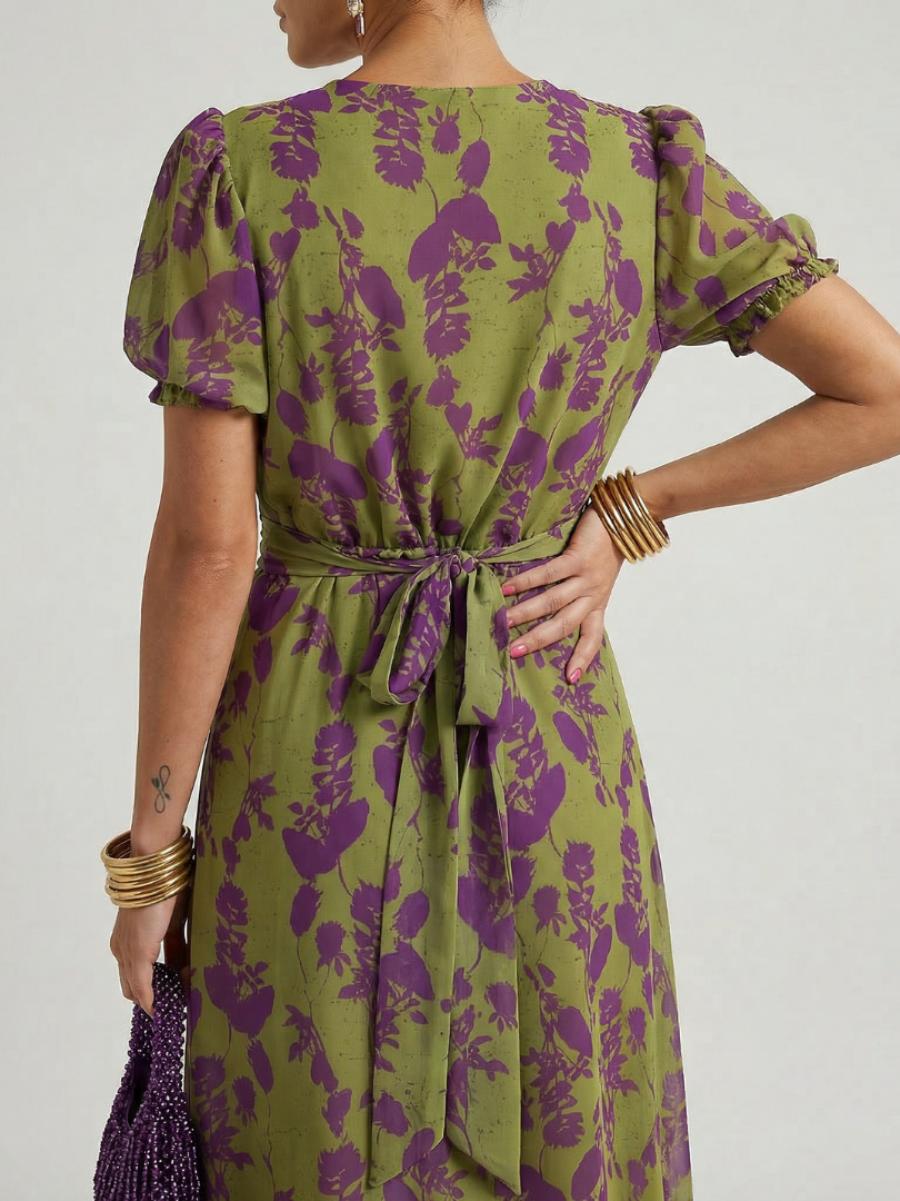 Dagmar | Women's Wrap Floral Puff Sleeve Midi Dress
