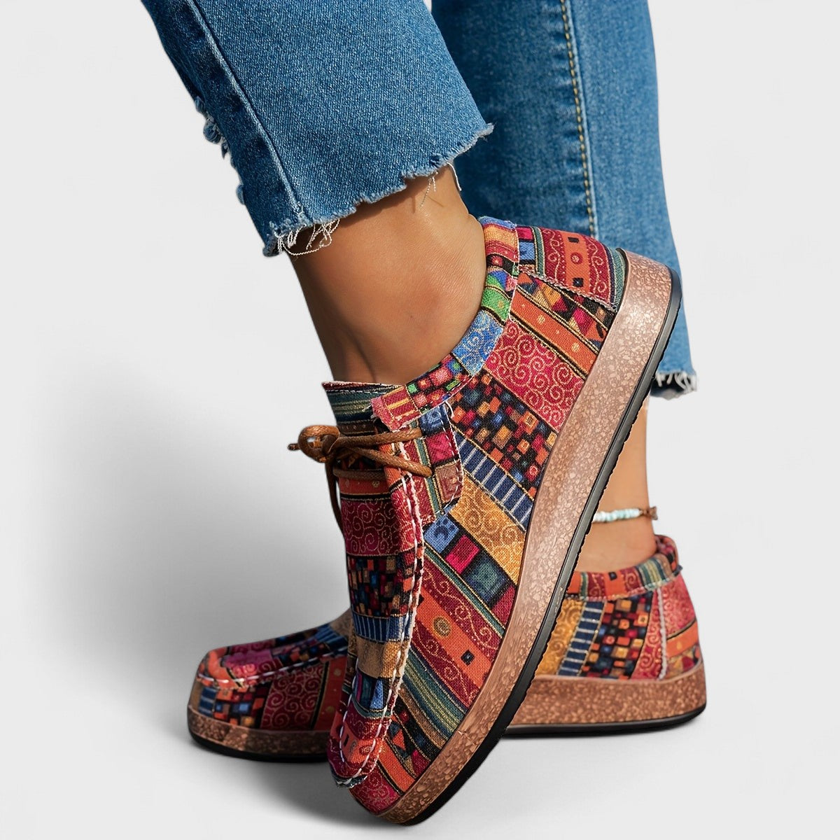 Dahlia | Women's Patchwork Print Round Toe Lace Up Shoes