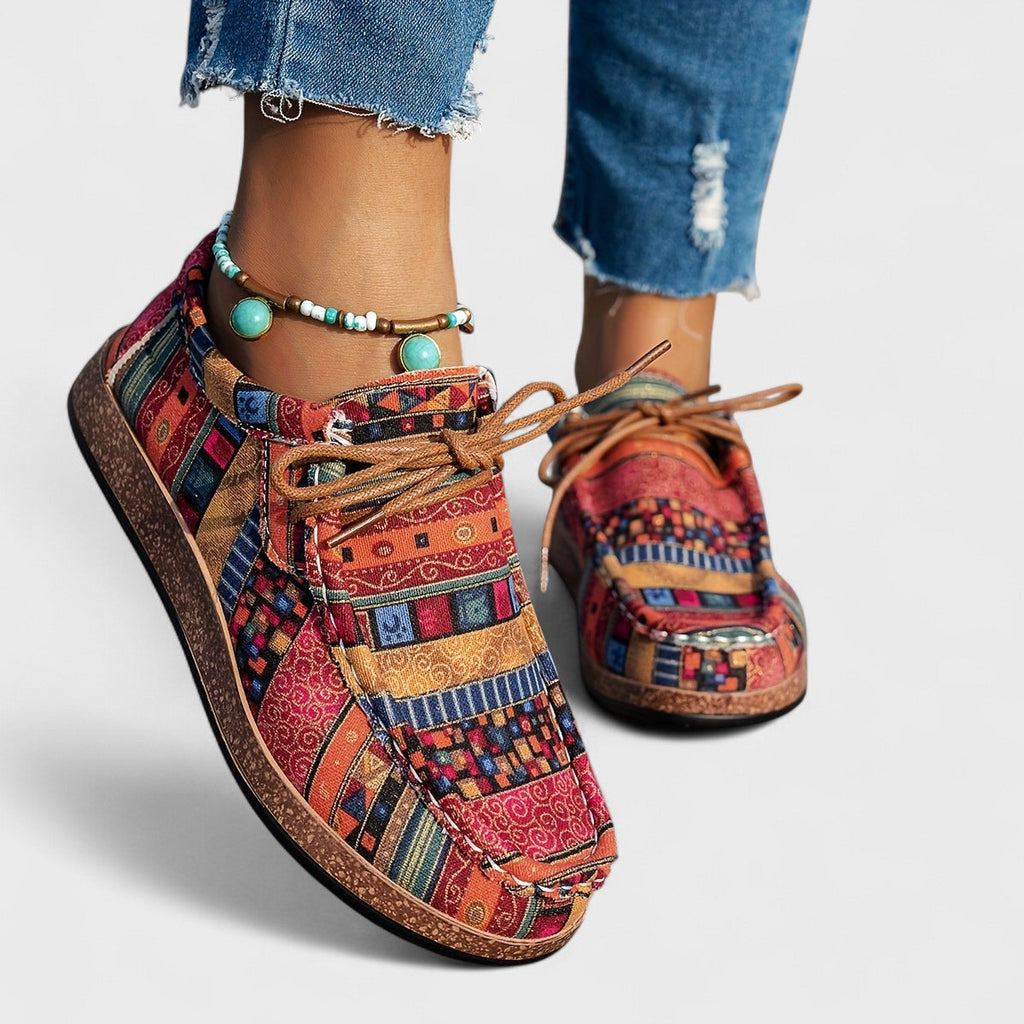 Dahlia | Women's Patchwork Print Round Toe Lace Up Shoes