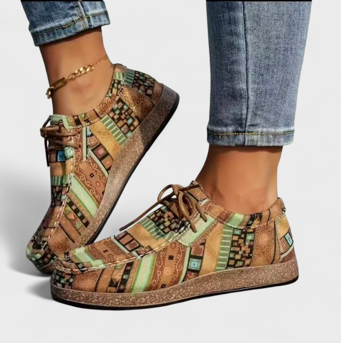 Dahlia | Women's Patchwork Print Round Toe Lace Up Shoes