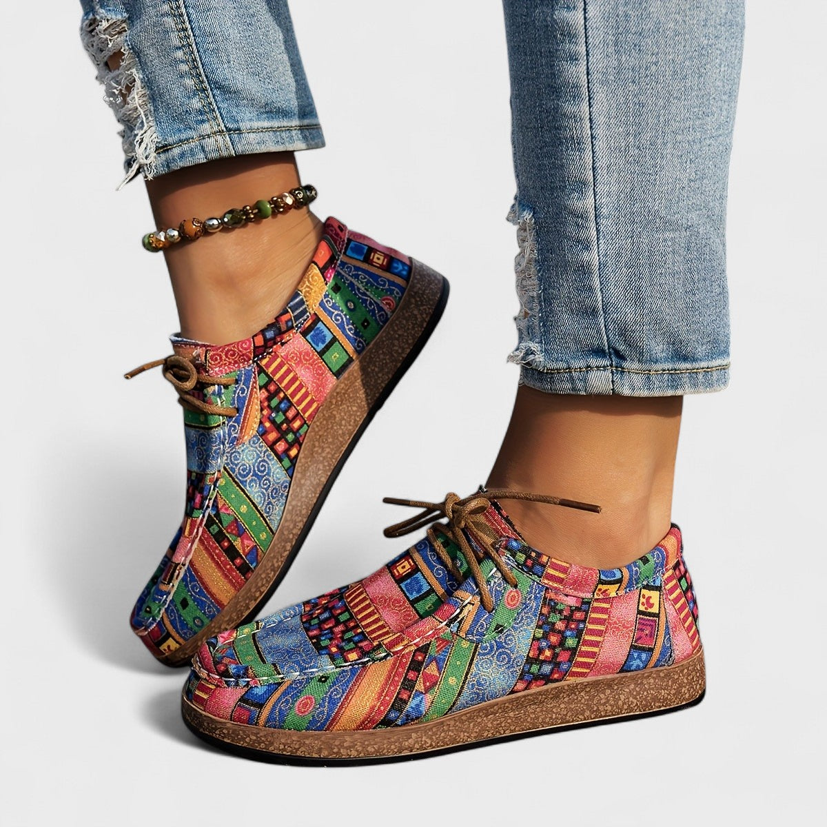 Dahlia | Women's Patchwork Print Round Toe Lace Up Shoes