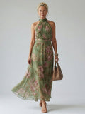 Dahna | Women's Halter Neck Floral Sleeveless Midi Dress