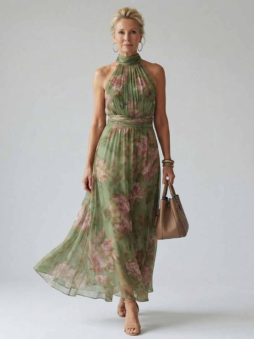 Dahna | Women's Halter Neck Floral Sleeveless Midi Dress