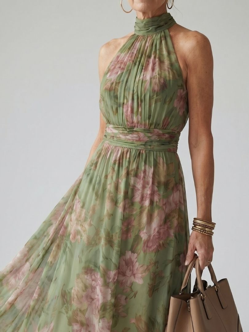 Dahna | Women's Halter Neck Floral Sleeveless Midi Dress