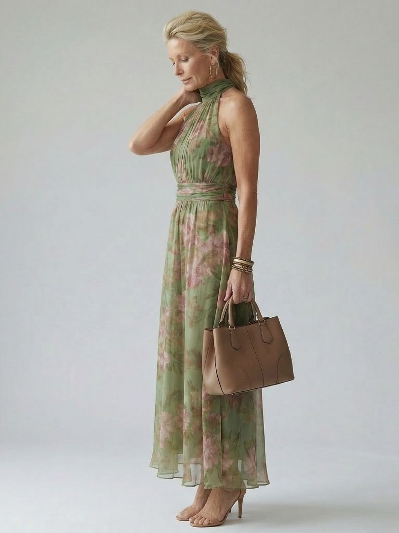 Dahna | Women's Halter Neck Floral Sleeveless Midi Dress