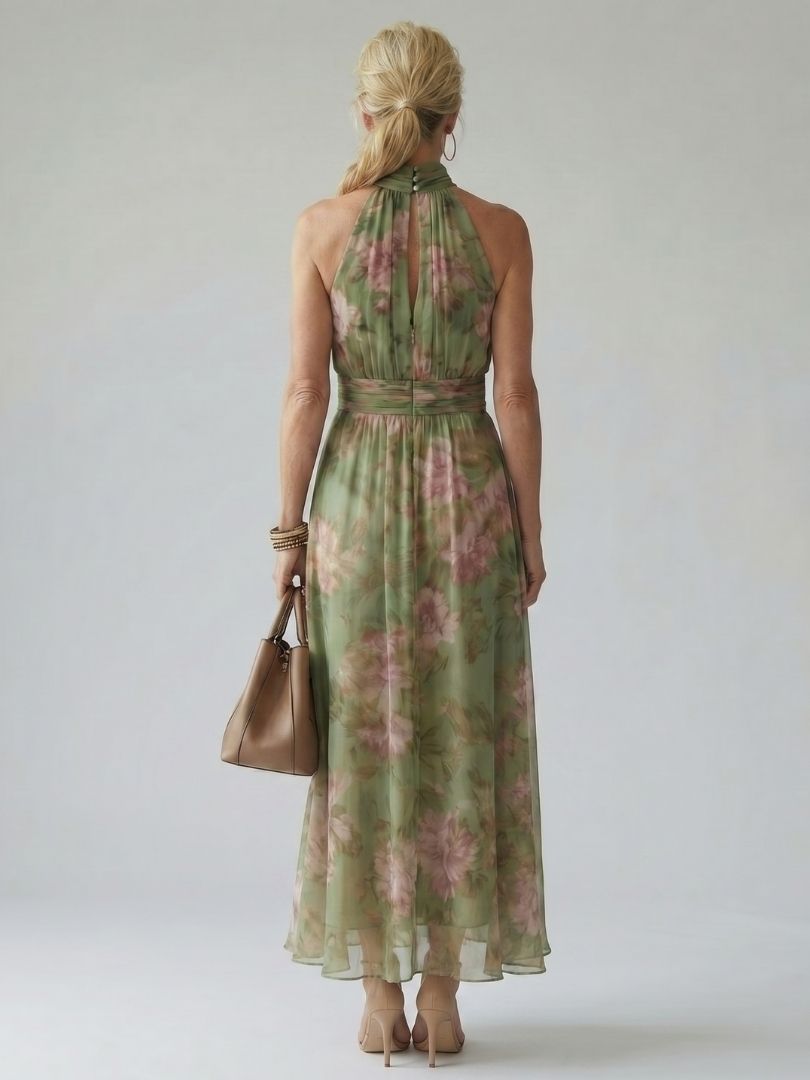 Dahna | Women's Halter Neck Floral Sleeveless Midi Dress