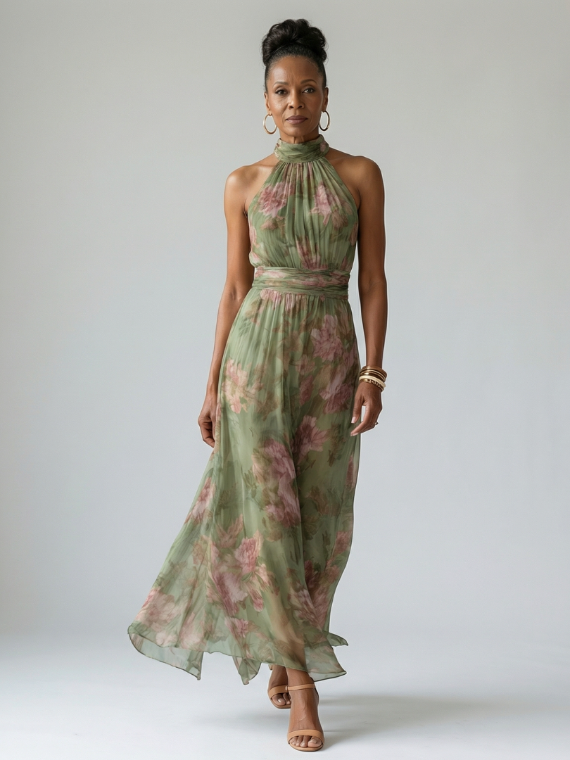 Dahna | Women's Halter Neck Floral Sleeveless Midi Dress