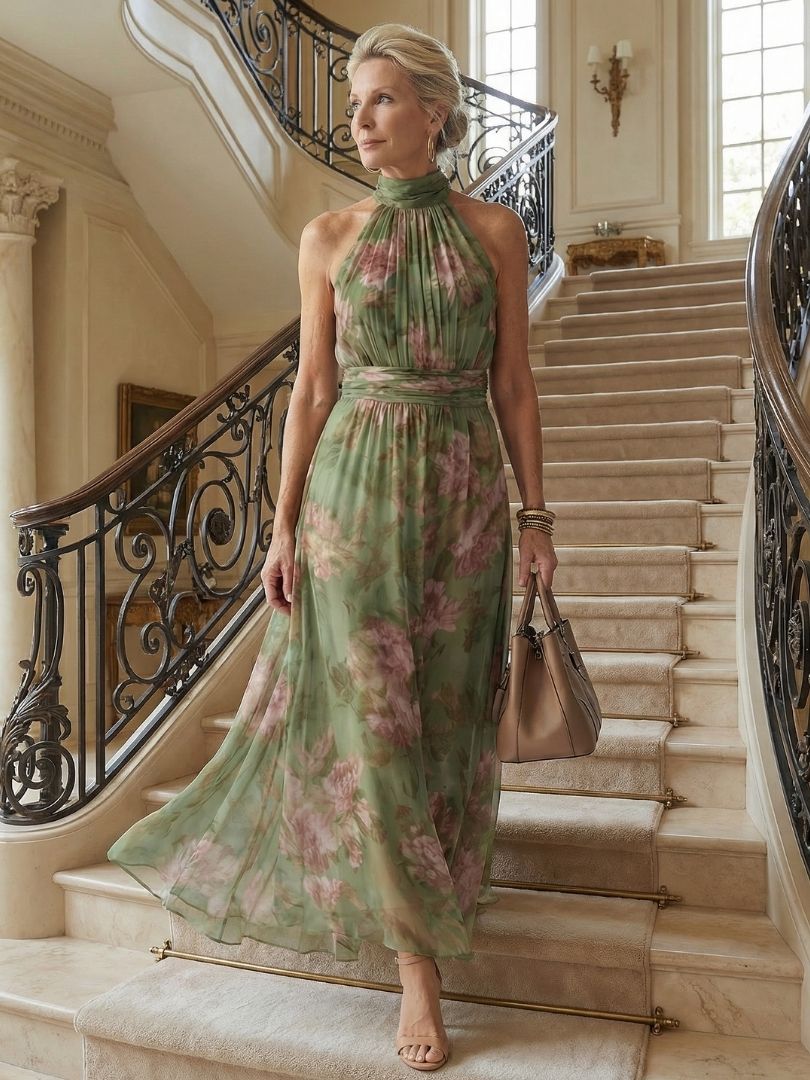 Dahna | Women's Halter Neck Floral Sleeveless Midi Dress
