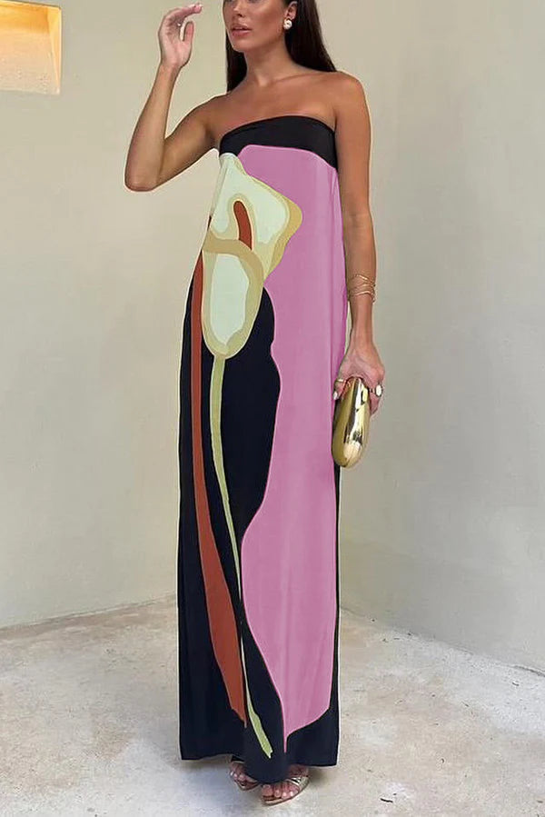 Dalila | Women's Strapless Floral Printed Maxi Dress