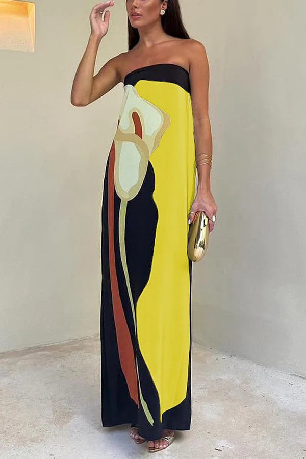 Dalila | Women's Strapless Floral Printed Maxi Dress