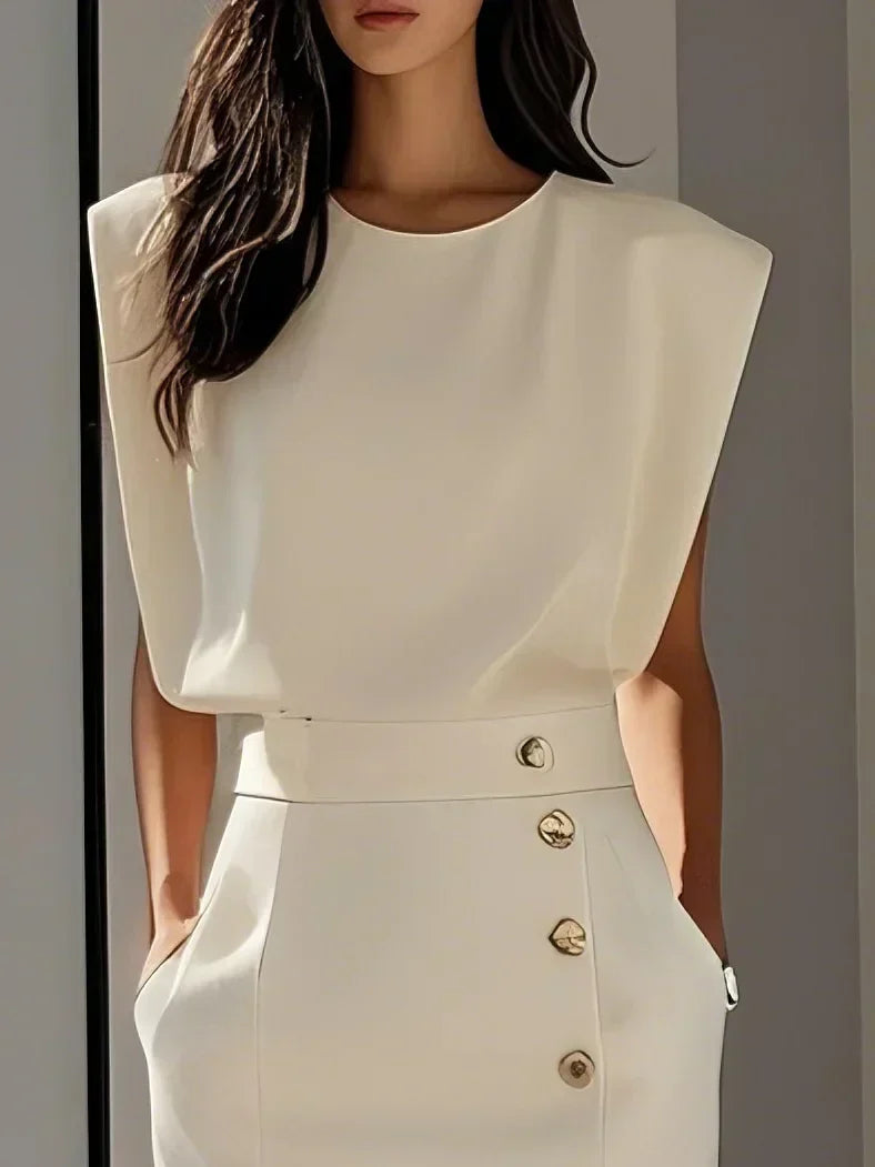 Danielle | Women's Side Button Sleeveless Round Neck Midi Dress