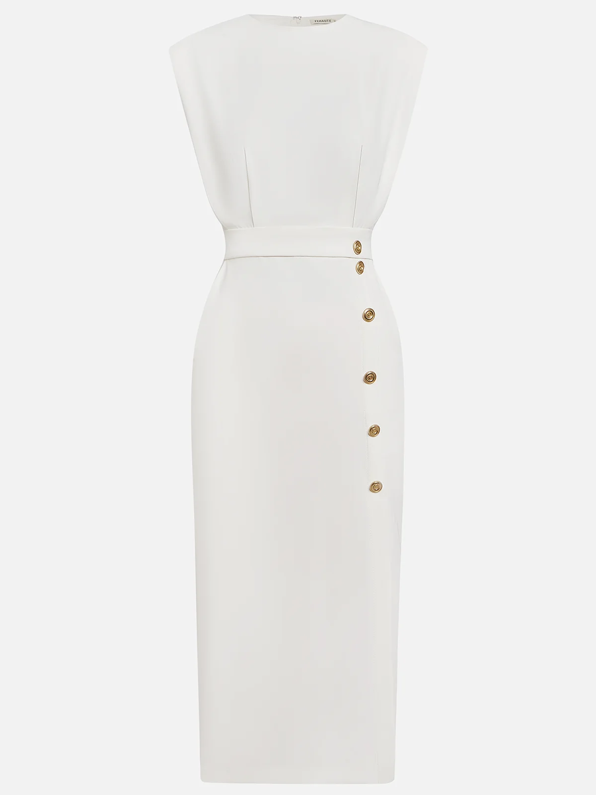 Danielle | Women's Side Button Sleeveless Round Neck Midi Dress