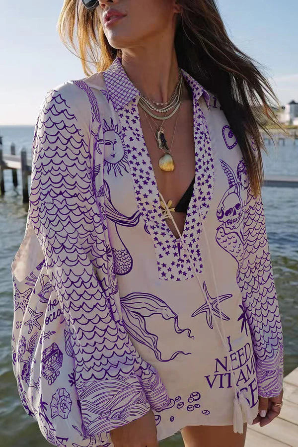 Danna | Women's Long Sleeve Printed V-Neck Two Piece Set