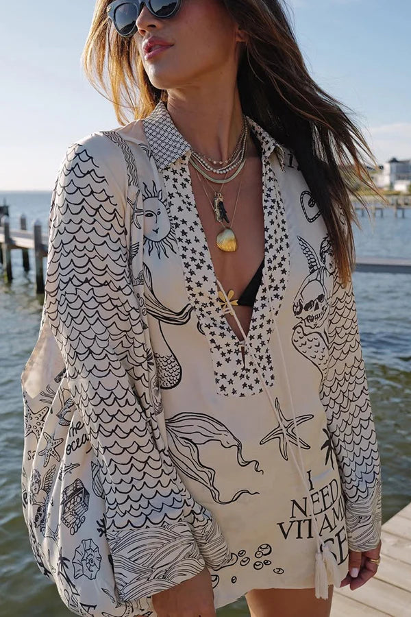 Danna | Women's Long Sleeve Printed V-Neck Two Piece Set