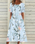 Daphne | Women's A Line Floral Print Round Neck Midi Dress
