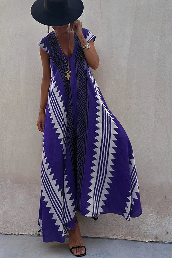Darbie | Women's V Neck Ethnic Printed Maxi Dress