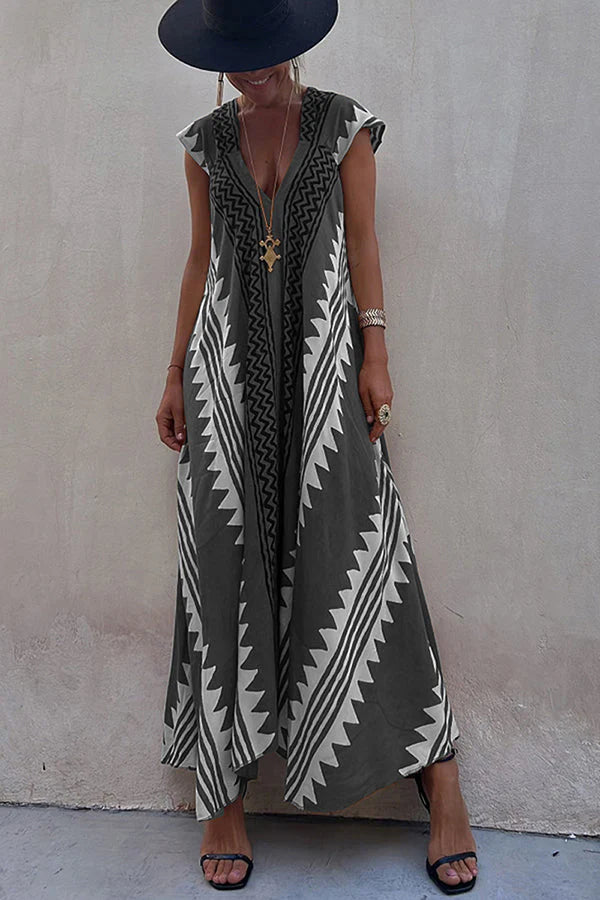 Darbie | Women's V Neck Ethnic Printed Maxi Dress