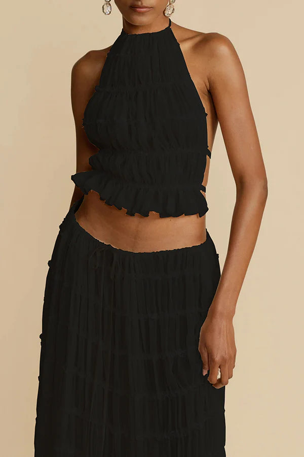 Darcie | Women's Pleated High Neck Halter Top
