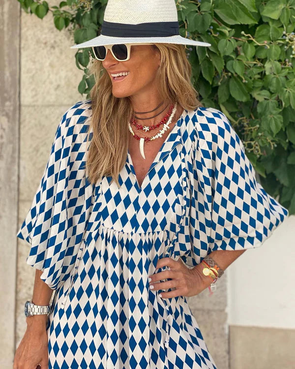 Darnella | Women's V Neck A Line Puff Sleeve Midi Dress