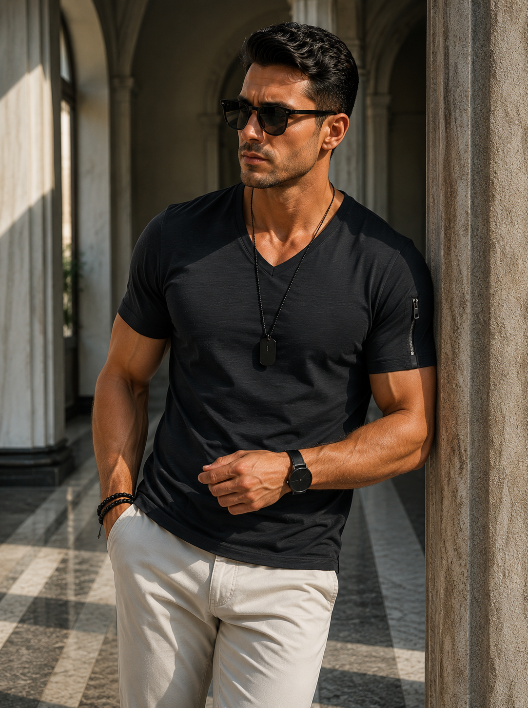 Darren | Men's Fitted Short Sleeve Zip Pocket T Shirt