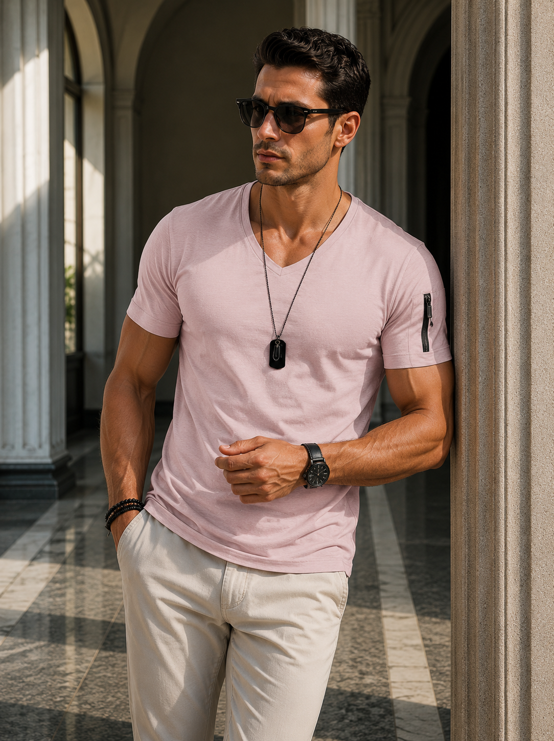 Darren | Men's Fitted Short Sleeve Zip Pocket T Shirt