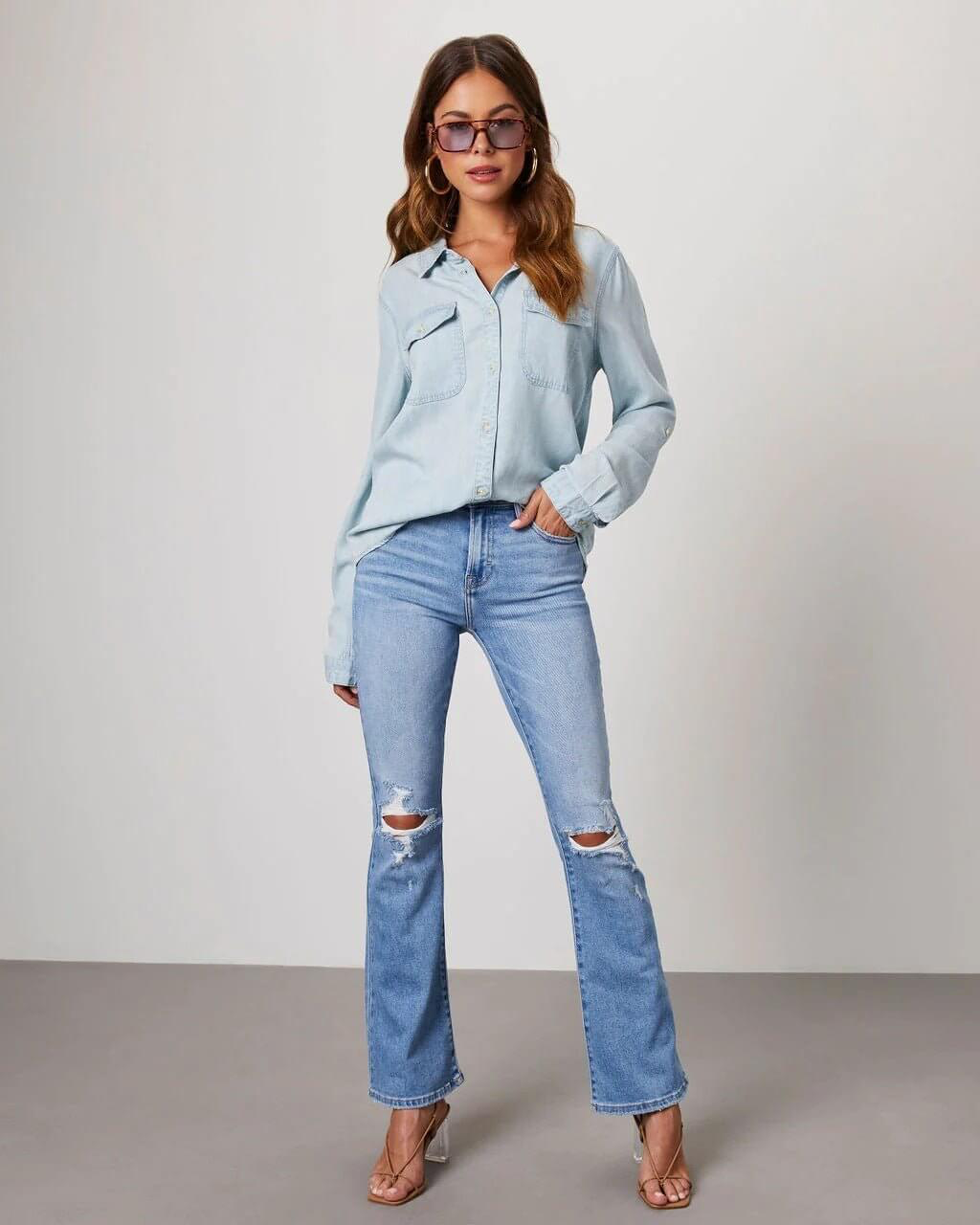 Dawna | Women's Long Sleeve Button Front Denim Shirt