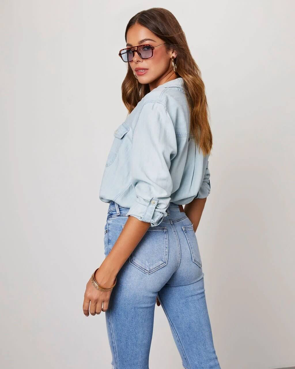 Dawna | Women's Long Sleeve Button Front Denim Shirt